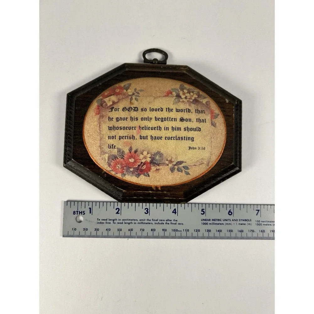 VTG Christian Religious Hanging Wood Wall Plaque John 3:16 Flowers 6.5